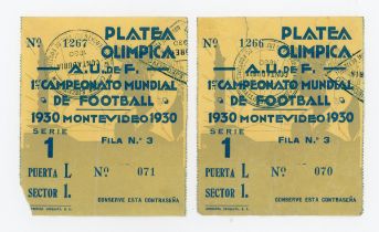 SPORT. Two ticket stubs for a Serie 1 match in the first FIFA World Cup in 1930 held in Uruguay at