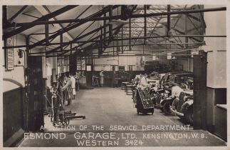 GARAGES. An album containing approximately 64 postcards, photographs and reprints of motorcar