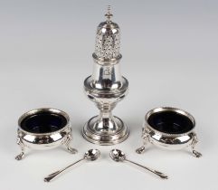 A George III silver baluster pepper caster with beaded decoration, on a stepped circular foot,