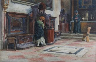 Aleksandr Nikolaev. Volkov Muromzoff [A.N. Roussoff] - Interior Church Scene with Figures, Venice,