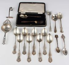 A set of eight Victorian Scottish silver Queen's pattern teaspoons, Glasgow 1855 and 1857 by J & PD,