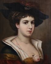 After Frederich August von Kaulback - Portrait of a Lady wearing a Hat decorated with Jewels, 19th