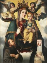 Northern European School - Coronation of the Virgin with Saint Francis and Saint Catherine of Siena,