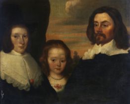 British School - Portrait of a Family Group, 17th century oil on canvas, 61.5cm x 74.5cm, within a