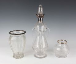 A Victorian silver mounted Stourbridge intaglio cut glass vase of globular form with narrow neck,