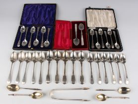 A set of six George III silver bright cut engraved Old English pattern teaspoons, London 1794 by