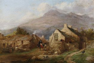 Circle of Thomas Faed - Highland Landscape with Figures, Animals and Cottages, 19th century oil on