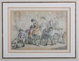 Attributed to Thomas Rowlandson - Figures on Horseback departing or arriving at a Country House,