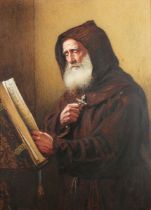 William Lucas - 'A Monk Reading', watercolour, signed and dated 1872 recto, titled verso, 63cm x