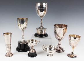 A Victorian silver trophy cup, the 'U' shaped body engraved 'Harmsworth Cup' opposing 'Rogate