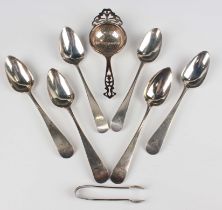 A set of five Scottish silver Old English pattern dessert spoons, Edinburgh 1808, 1809 and 1810 by