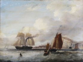 Circle of George Chambers - Paddle Steamer and Sailing Vessels in Choppy Seas off a Coastline,