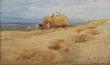 Charles William Wyllie - Haymaking Scene at West Mersea, Essex, oil on canvas laid onto board,