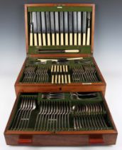 A canteen of plated Hanoverian Rat Tail pattern cutlery, comprising twelve table forks, six