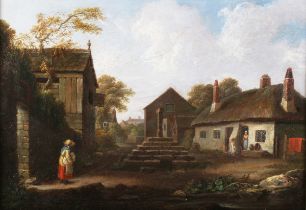 Circle of John Pennington - 'Old Everton', 19th century oil on canvas, 29cm x 42cm, within a gilt