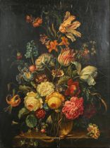 Dutch School - Still Life with Flowers and Insects, 19th century oil on panel, 71cm x 53.5cm, within