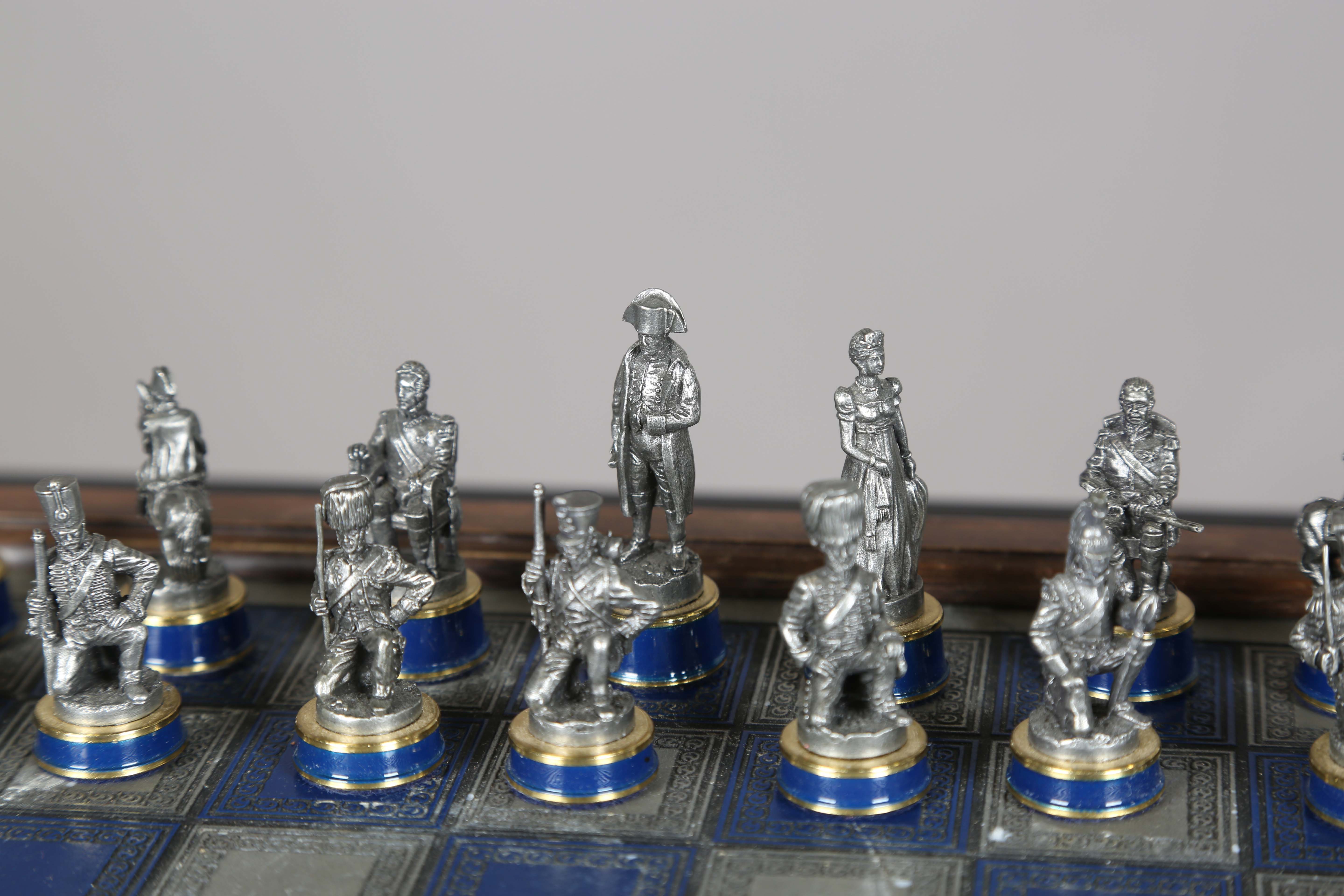 A modern 'Battle of Waterloo' chess set and table by Franklin Mint, height 27cm, width 51cm.Buyer’ - Image 8 of 25