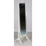 An early 20th century French grey painted and silvered cheval mirror with shell crest, height 163cm,
