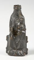 A 14th century cast copper alloy mount in the form of the Virgin Mary holding Jesus Christ, height