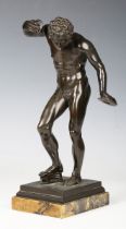 After the antique - Dancing Faun with Cymbals, a late 18th/early 19th century brown patinated cast