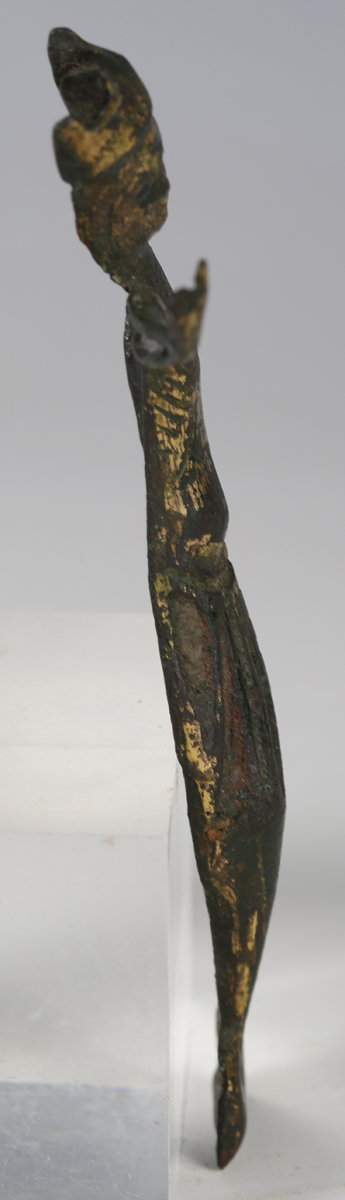A 14th century copper alloy Limoges style Corpus Christi cross mount with gilt decorated surface and - Image 2 of 9