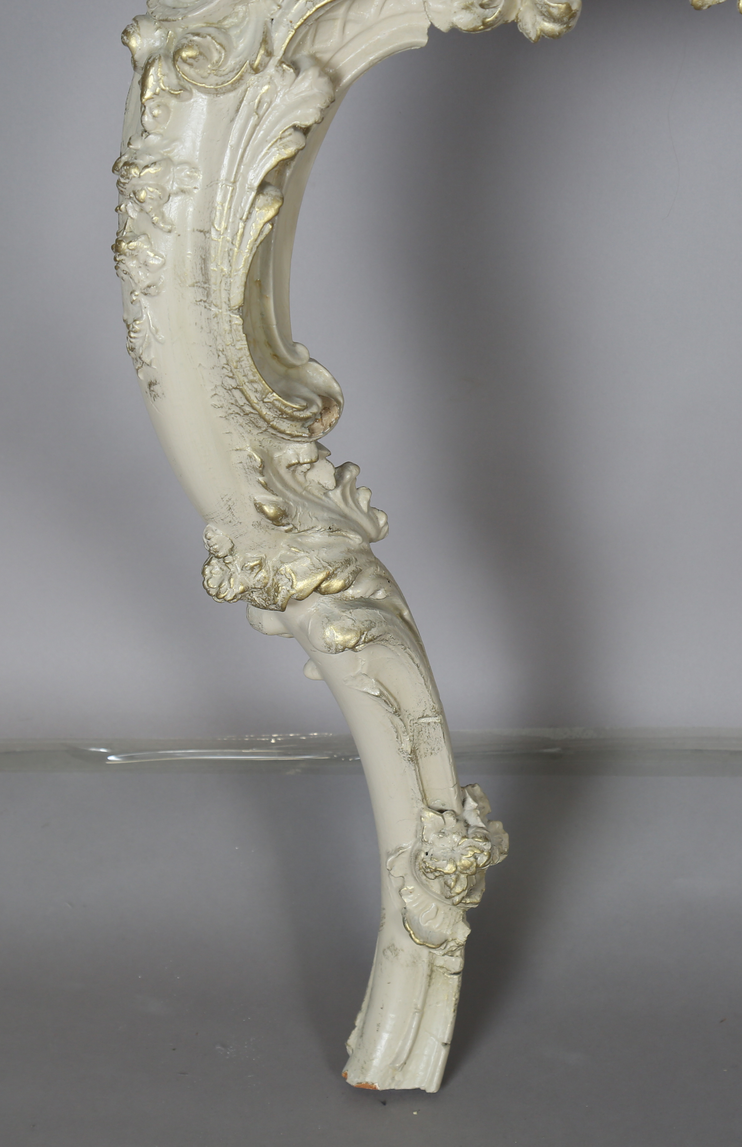 A 19th century Rococo Revival grey painted wood and composition marble-topped console table, the - Image 9 of 15