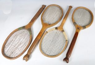 An early 20th century tennis racket, detailed 'The Autograph', with two-tone fishtail handle, length
