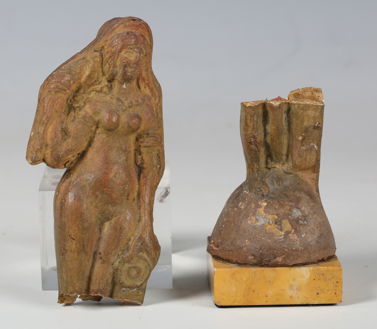 An ancient Roman terracotta full-length figure of a lady with long flowing hair, standing beside a - Image 9 of 13