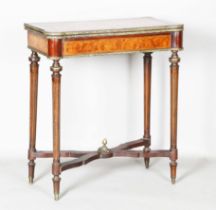 A 20th century French walnut and mahogany fold-over card table with gilt metal mounts, height