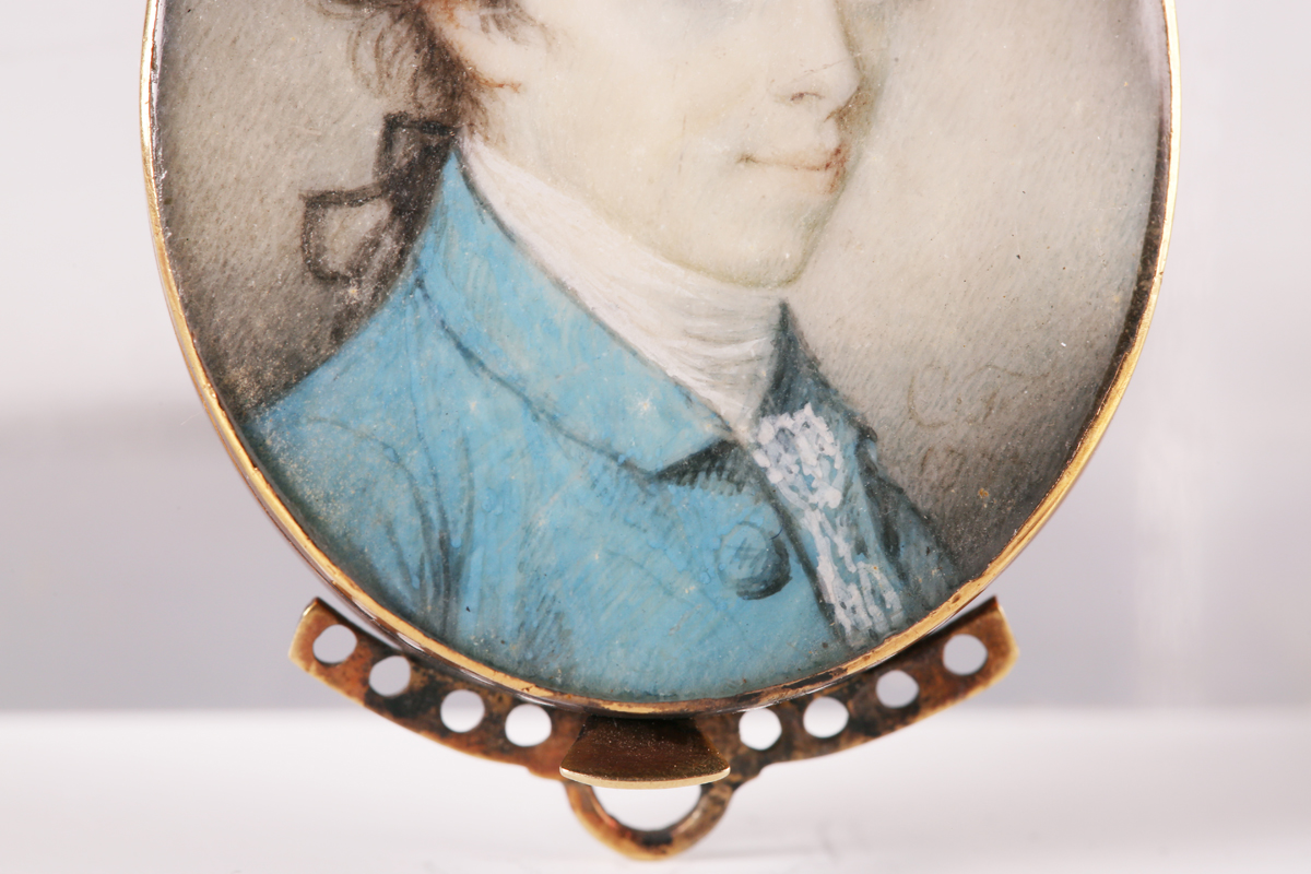 Charles Forrest - a late 18th century oval half-length portrait miniature of a gentleman wearing a - Image 3 of 4