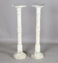 A pair of late 19th century carved alabaster display pedestals with spiral reeded stems and