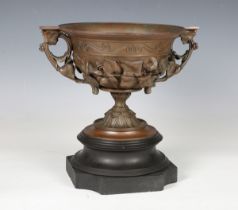 A late 19th century Continental brown patinated cast bronze centrepiece bowl, the body cast with ivy