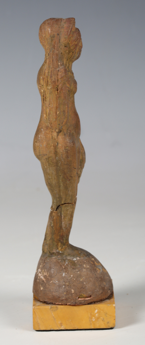 An ancient Roman terracotta full-length figure of a lady with long flowing hair, standing beside a - Image 8 of 13