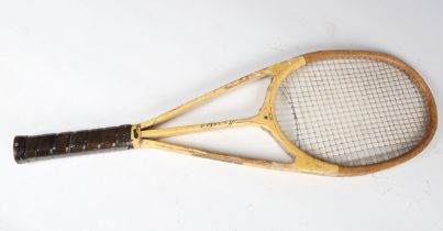 A Hazell's Streamline Blue Star tennis racket with leather bound grip, length 68.5cm.Buyer’s Premium