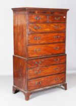 A George III mahogany chest-on-chest, fitted with an arrangement of oak-lined drawers, height 184cm,