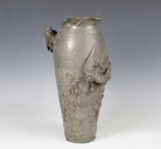 Frédéric Debon - an early 20th century Continental cast metal vase, the ovoid body decorated in