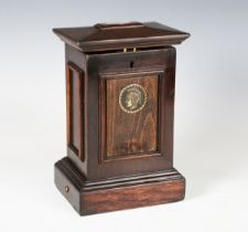 A 20th century oak ballot or money box, possibly Masonic, the front with applied gilt metal