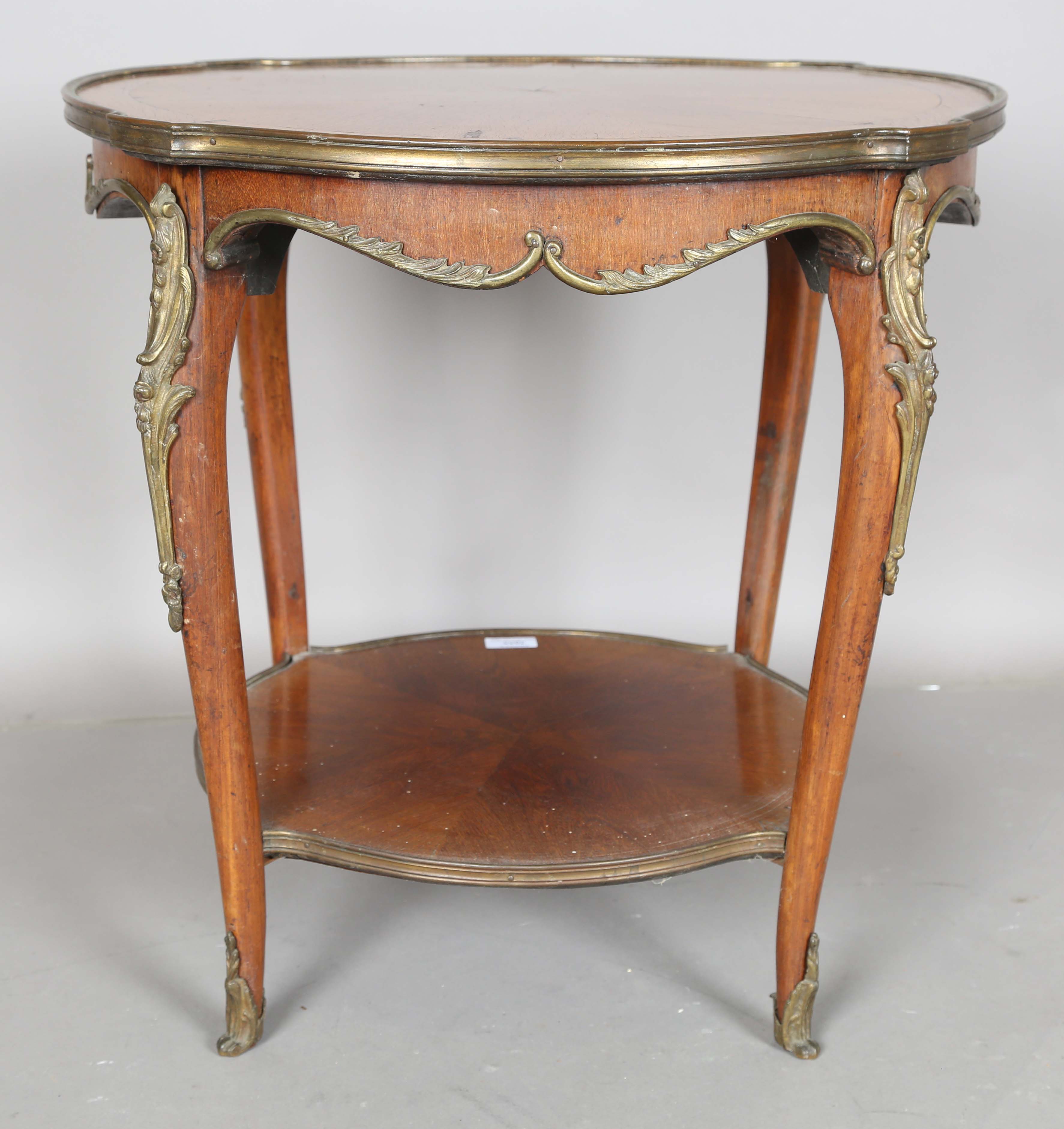 An early 20th century French walnut two-tier occasional table with radial veneers and gilt metal - Image 3 of 11
