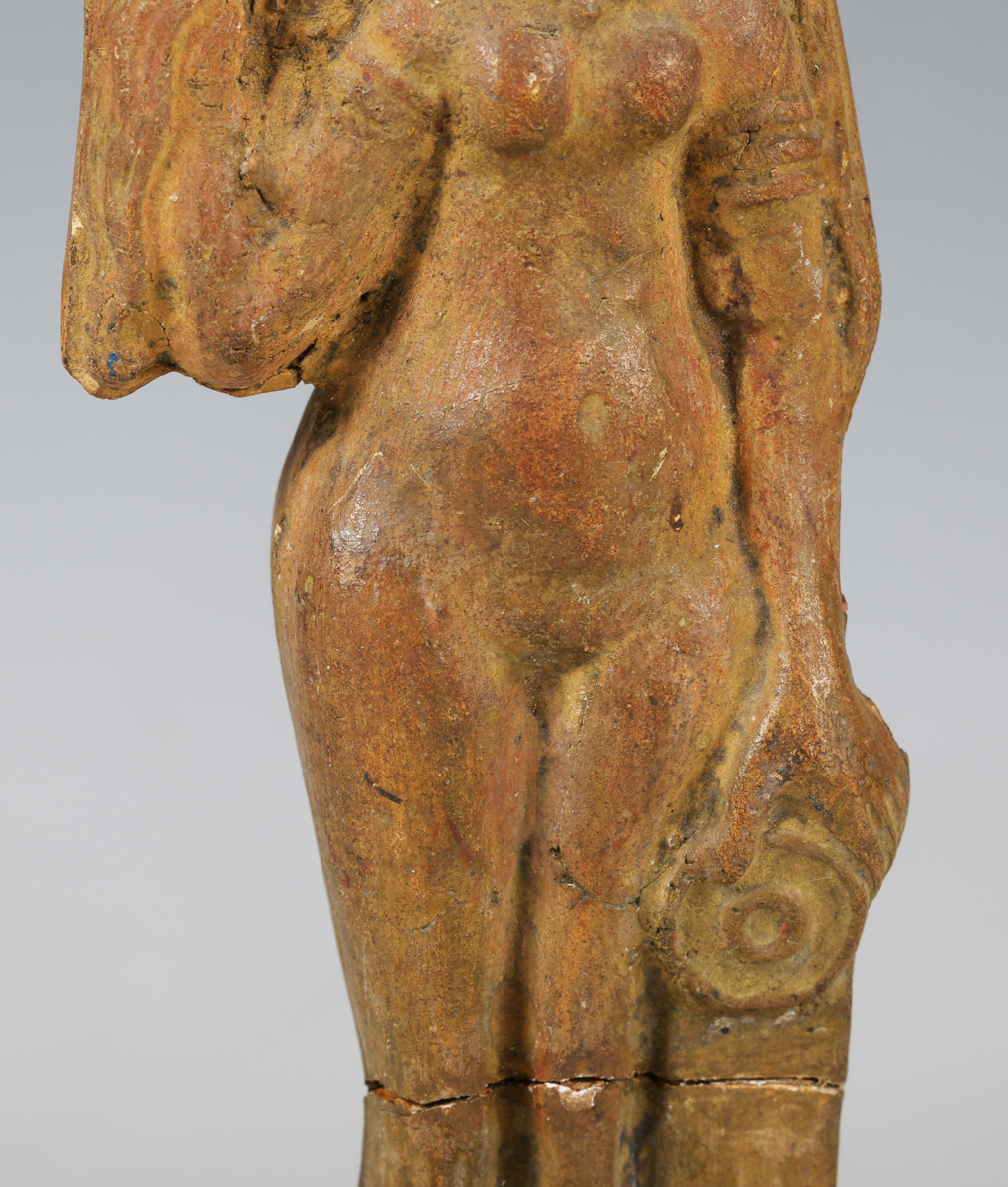 An ancient Roman terracotta full-length figure of a lady with long flowing hair, standing beside a - Image 12 of 13