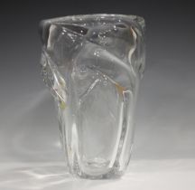 A large Schneider clear glass vase, mid-20th century, the cylindrical body of gently flared shape