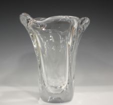 A large Daum clear glass vase, mid-20th century, of flared stylized foliate form, engraved mark '