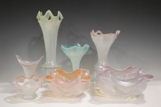 Seven pieces of Kralik Punched range glass, early 20th century, each with a pale mother-of-pearl
