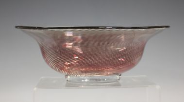 An Orrefors Slip-Graal glass bowl, post-war, designed by Edward Hald, of oval shape on a small foot,