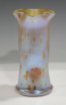 A Loetz Astraea iridescent glass vase, circa 1900, the dimpled cylindrical body with pinched rim,