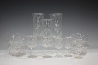 An Arts and Crafts Powell type part suite of glass, late 19th/early 20th century, of wrythen moulded
