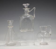 A James Powell & Sons, Whitefriars, square shaped decanter and stopper in flint, originally designed