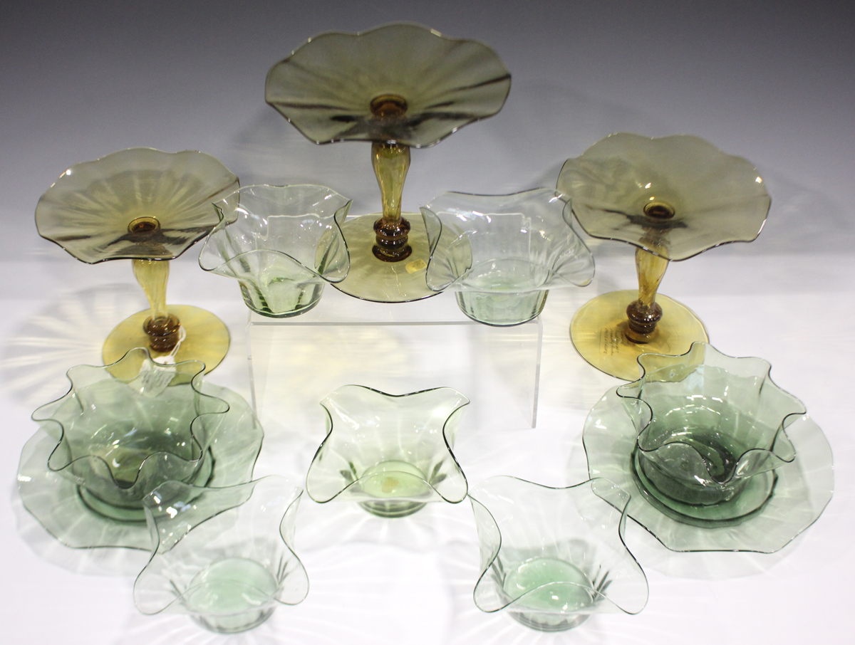 A mixed group of Arts and Crafts glassware, late 19th and early 20th century, mostly in green and - Image 4 of 4