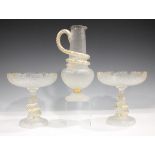 A pair of craquelure ice glass comports, French or Bohemian, mid-19th century, the stems entwined