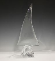 A Daum clear glass sculpture, second half 20th century, designed as a yacht on a rocky base,