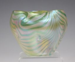 An iridescent glass vase, probably Loetz, early 20th century, of dimpled trefoil shape, decorated